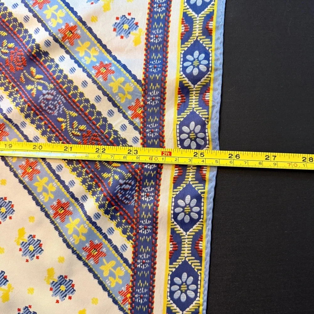 Vintage Japan Acetate Square Scarf‎ Bundle Floral Geometric Blue Yellow Grey 2pc